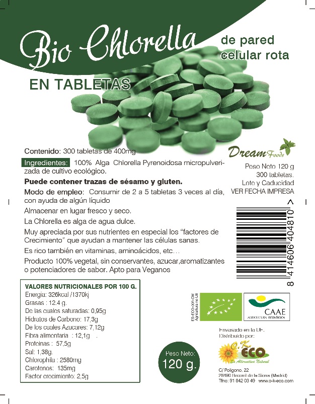 Alga Chrorella Bio 300 tab. 400 mg. Dream Food