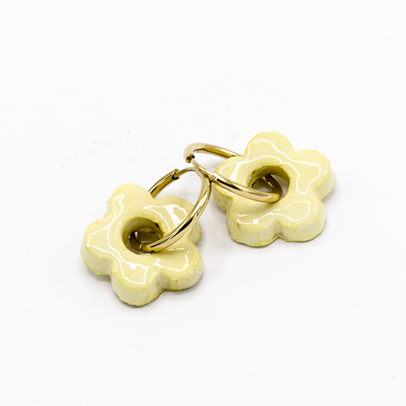 Pendientes cerámica flor AMARILLO