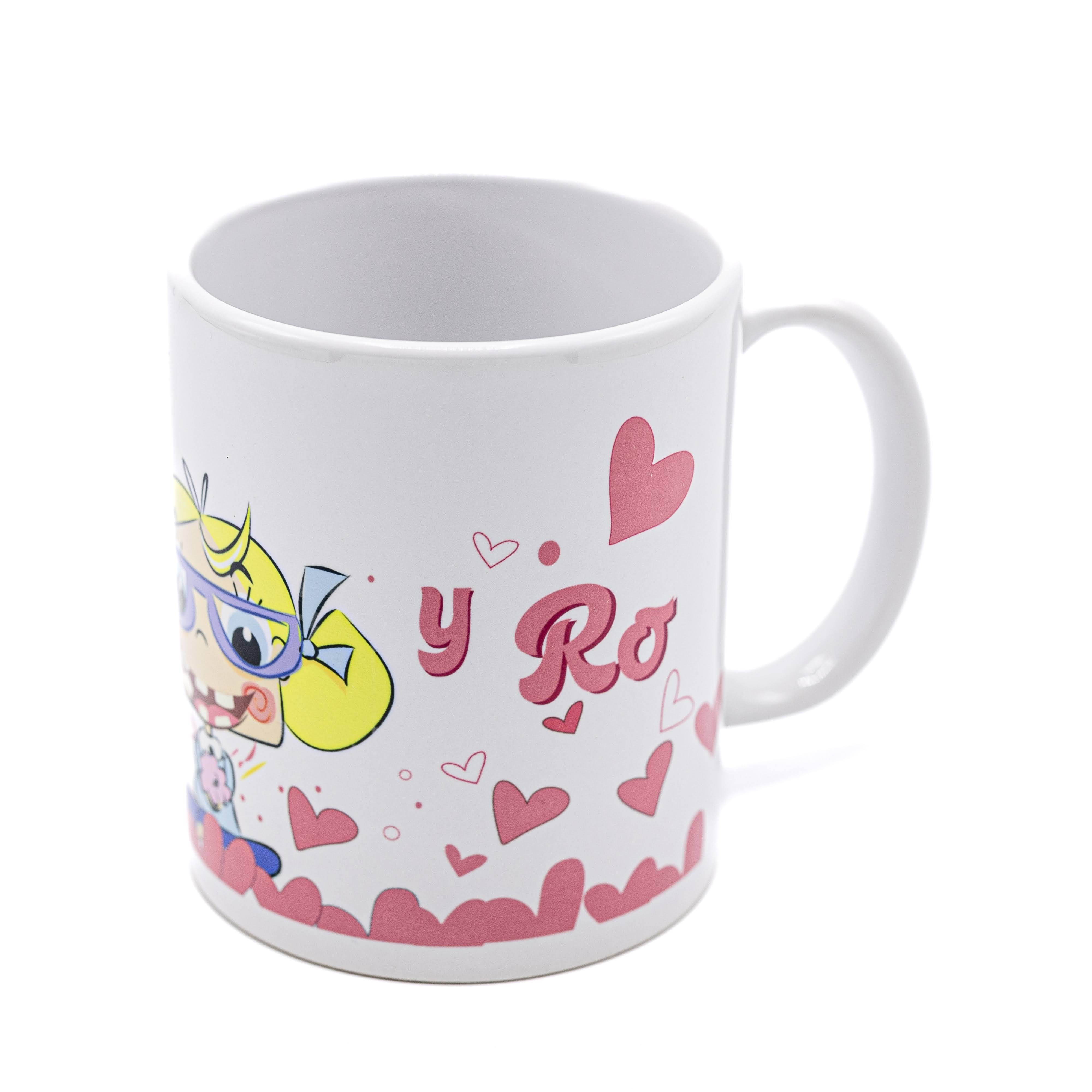 Taza de Tina y Ro con Corazones. (Merchandising). 